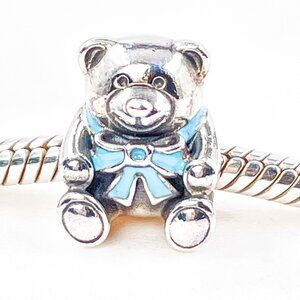 Pandora It's a Boy Sterling Silver Teddy Bear Charm With Blue Ribbon
